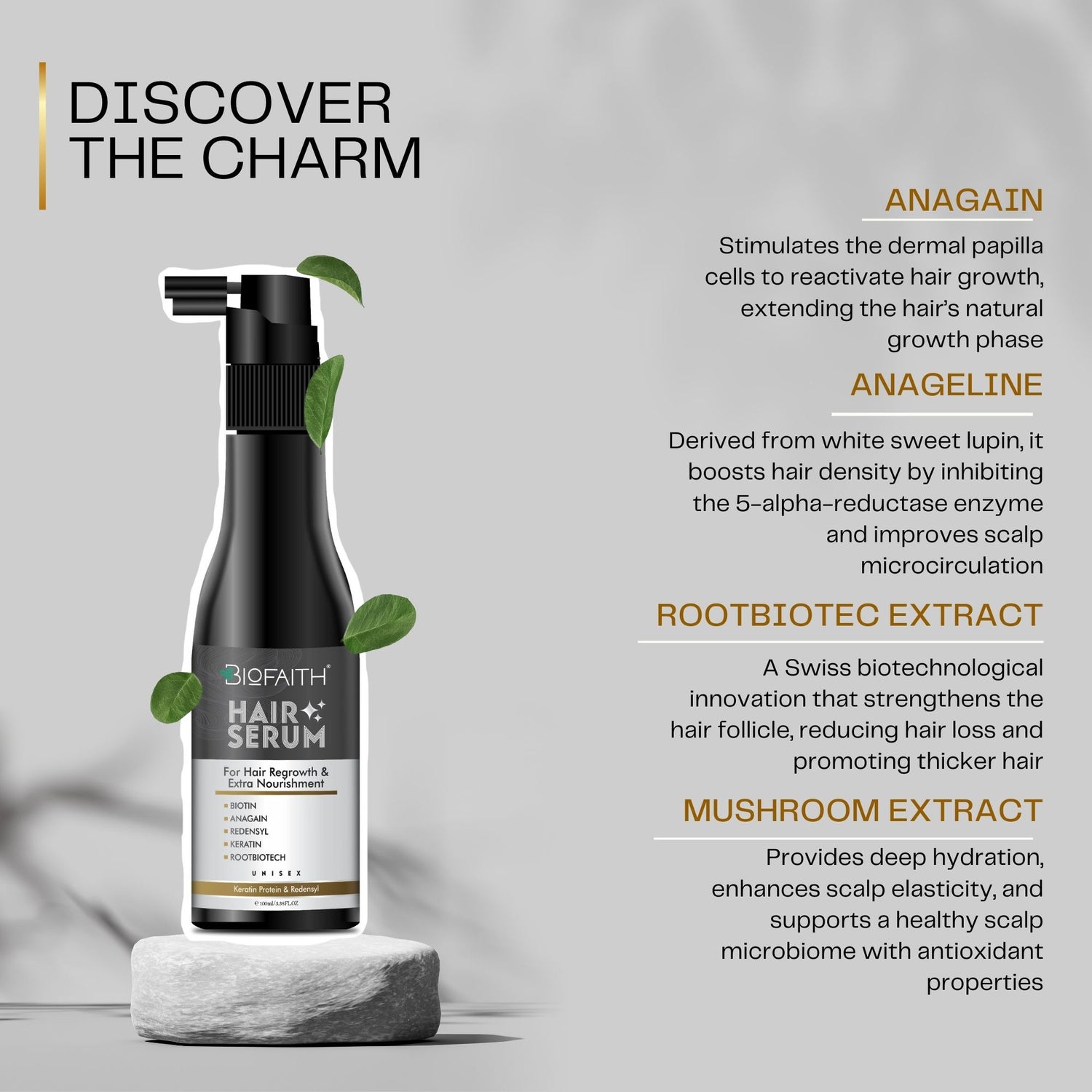 Biofaith Hair Serum | Anagain, Keratin Protein & Redensyl |  Hair Regrowth & Extra Nourishment | 100 ML