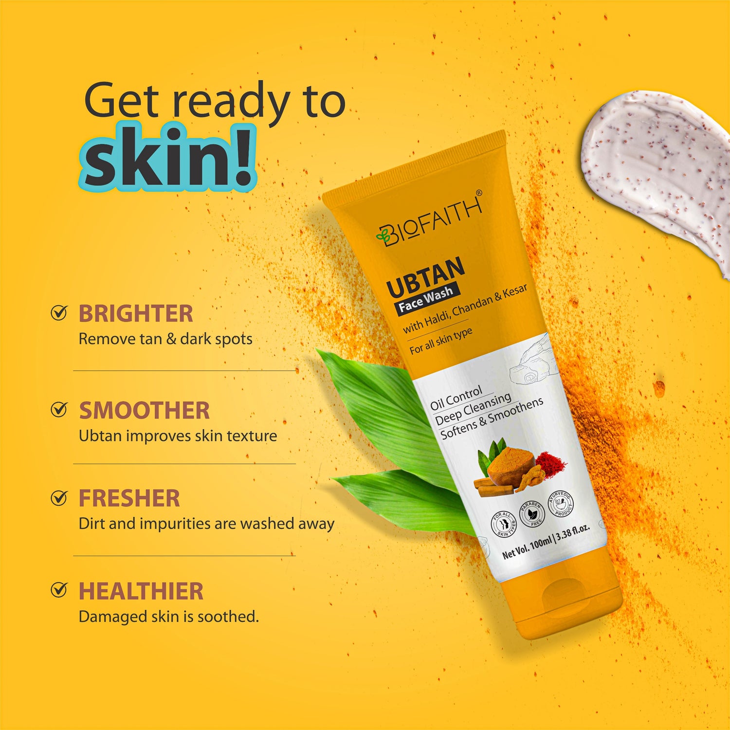 2-IN- 1 Ubtan Face Wash & Scrub | Deep Cleanses Exfoliates and polishes skin| With Natural Haldi, Chandan & Kesar | 100ml