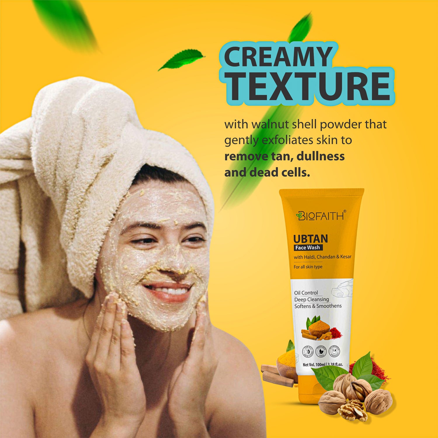 2-IN- 1 Ubtan Face Wash & Scrub | Deep Cleanses Exfoliates and polishes skin| With Natural Haldi, Chandan & Kesar | 100ml