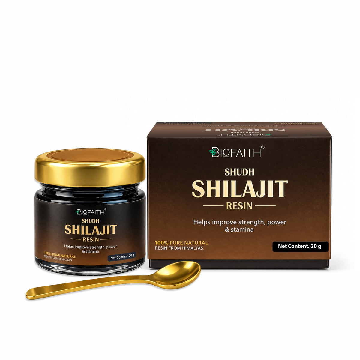 Shudh Shilajit Resin - NLT 68% Fulvic Acid with Free Brass Spoon | Improves strength, power & stamina | 100% Pure Natural | 20g