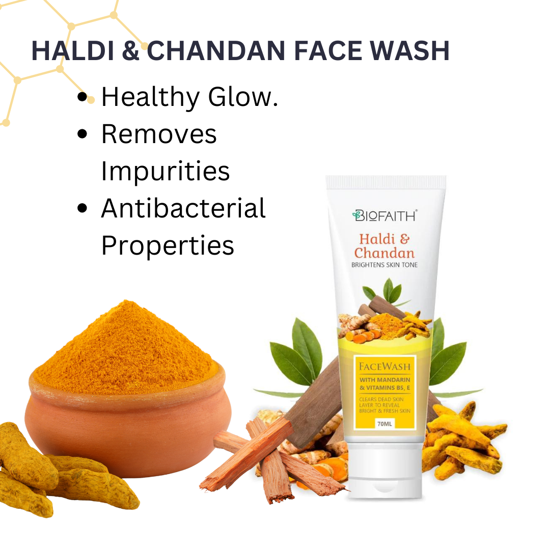 Biofaith Haldi Chandan Face Wash For Bright Skin Tone | Clears Dead Skin Layer To Reveal Bright & Fresh Skin | 70 ml