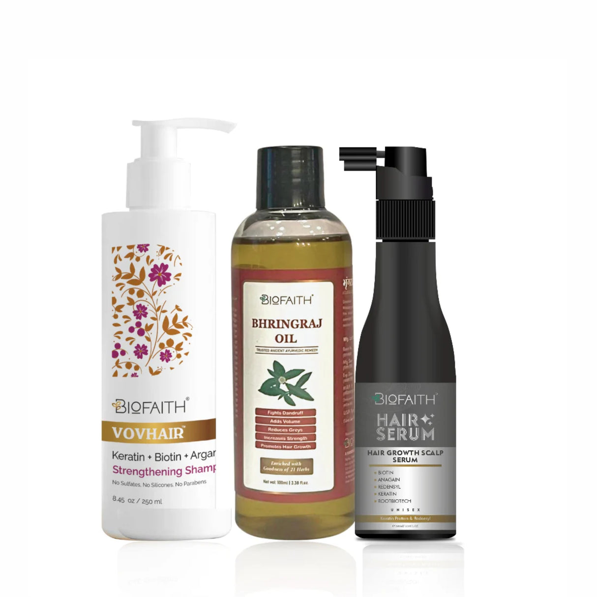 3 Step Hair Care Combo Set: Shampoo, Oil & Serum for Growth, Strength & Shine