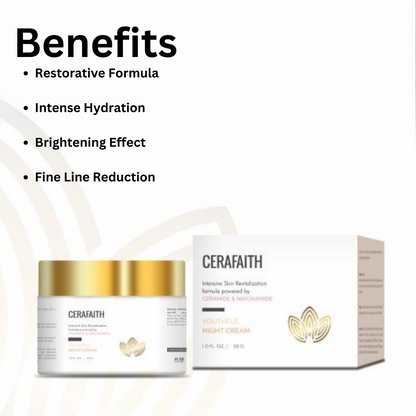 Cerafaith Night Cream | Enriched with Ceramide and Niacinamide | Long- Lasting Moisture | Reducing Dark Spots