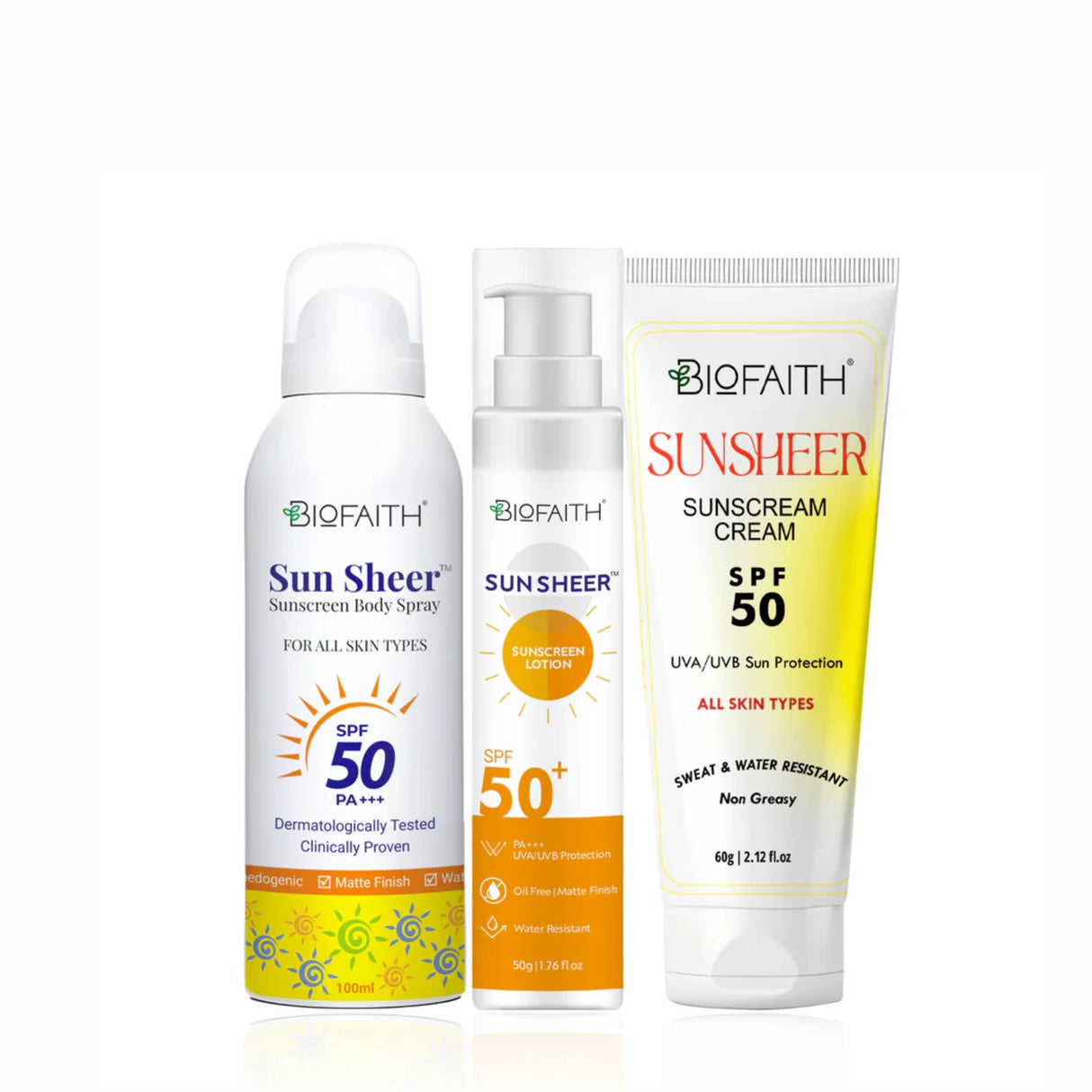 Perfect Sun Protection Trio- Combo of Sunsheer Lotion, Body Spray and Cream