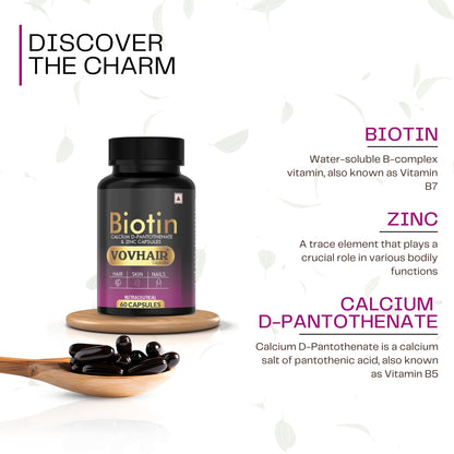 Biotin Calcium D-Pantothenate and Zinc Capsule |  Nutrition for Luscious Hair, Strong Nails and Radiant Skin | 60 Capsules