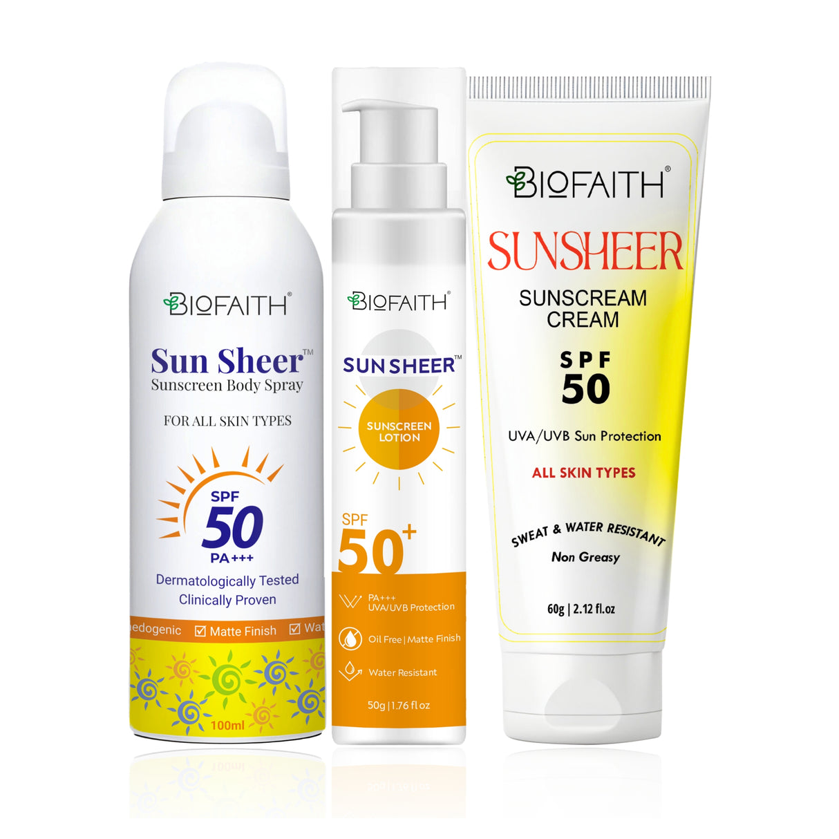 Perfect Sun Protection Trio- Combo of Sunsheer Lotion, Body Spay and Cream