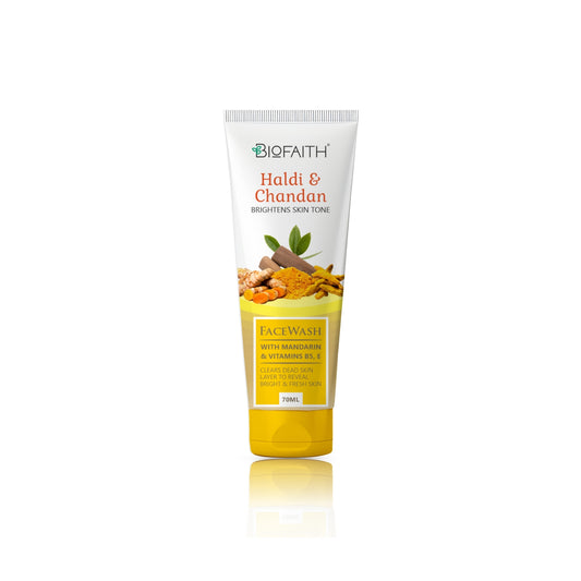 Biofaith Haldi Chandan Face Wash For Bright Skin Tone | Clears Dead Skin Layer To Reveal Bright & Fresh Skin | 70 ml