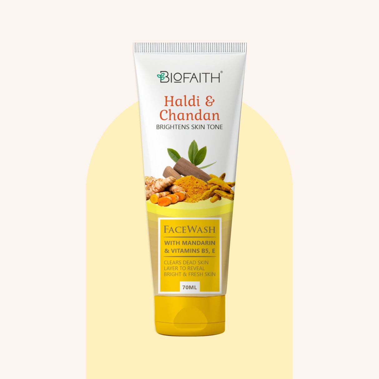 Biofaith Haldi Chandan Face Wash For Bright Skin Tone | Clears Dead Skin Layer To Reveal Bright & Fresh Skin | 70 ml