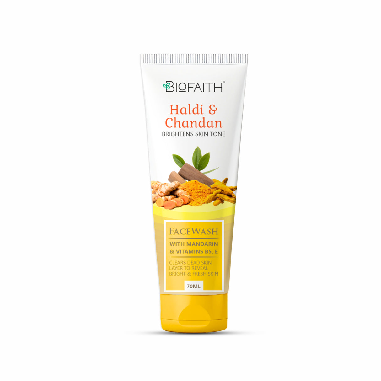 Biofaith Haldi Chandan Face Wash For Bright Skin Tone | Clears Dead Skin Layer To Reveal Bright & Fresh Skin | 70 ml