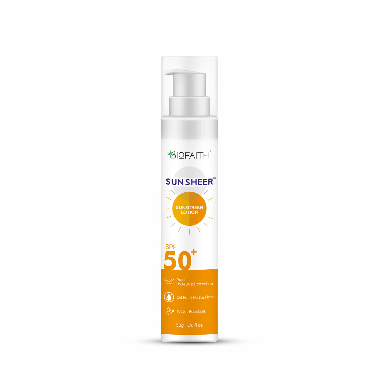 Biofaith Sunsheer SPF 50 PA++++ | Water-Resistant D-Tan & Brightening Sunscreen – 50ml