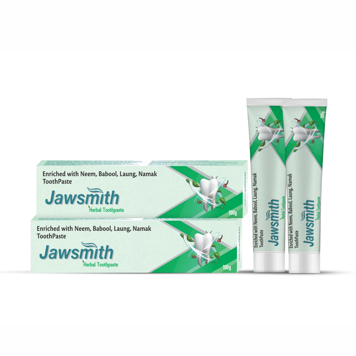 Jawsmith Herbal Toothpaste Natural Formula - Enriched with Neem, Babool, Laung, Namak Toothpaste 100g (Pack of 2)