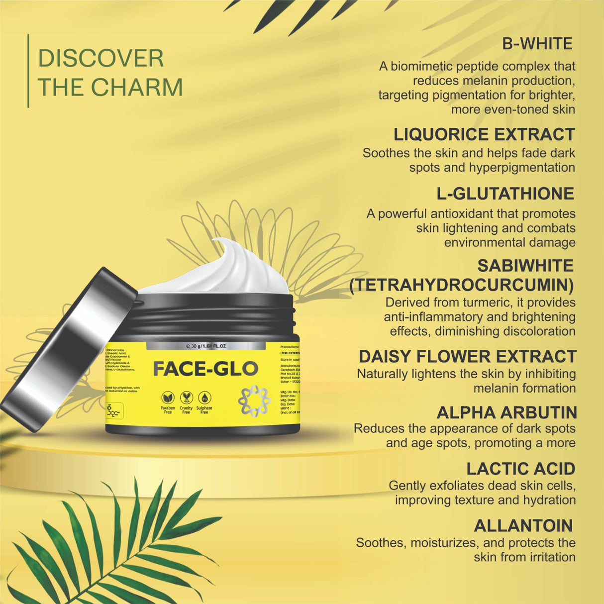 FACE-GLO Skin Lightning Cream | Reduction In Dark Spots | - 30 g