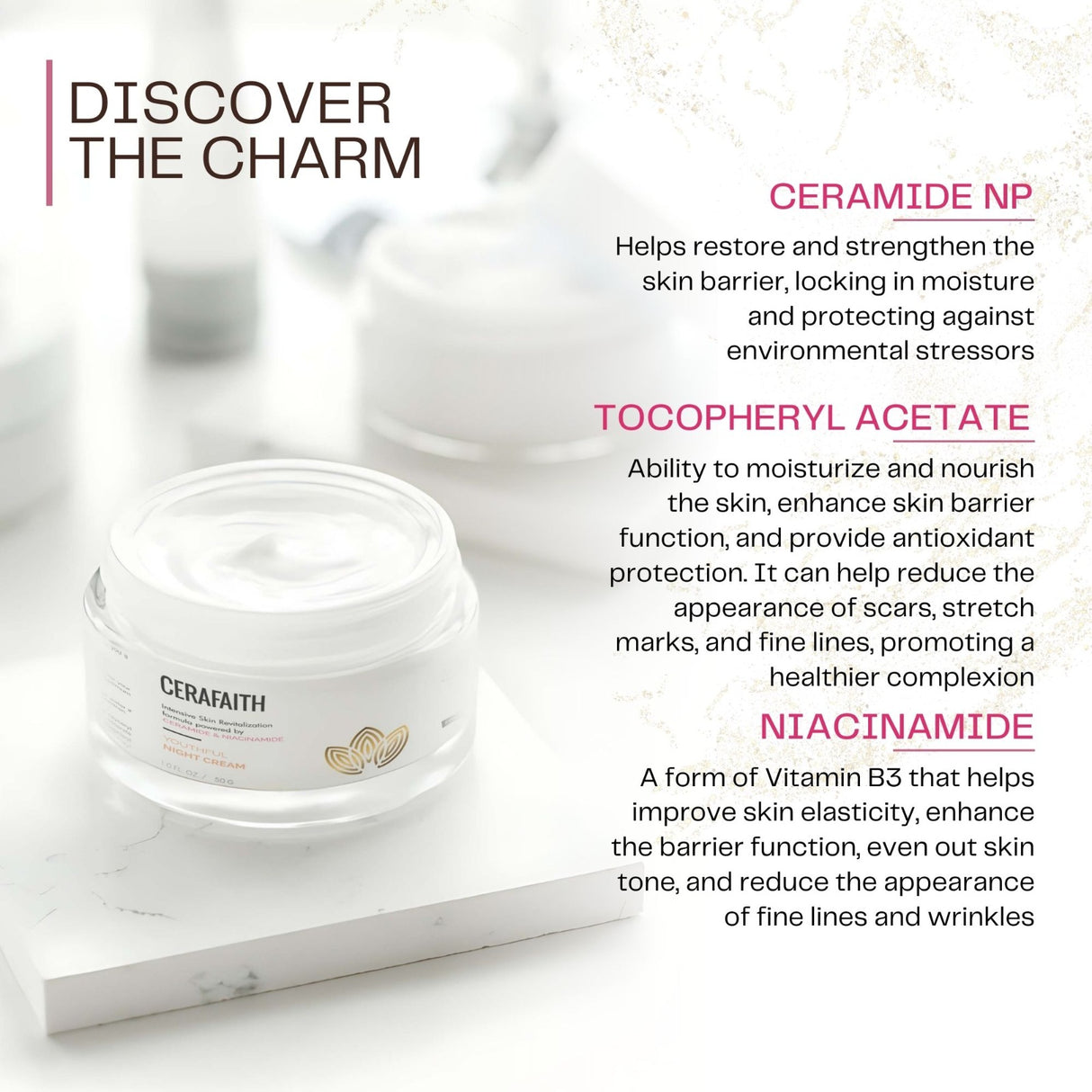 Cerafaith Night Cream | Enriched with Ceramide and Niacinamide | Long- Lasting Moisture | Reducing Dark Spots