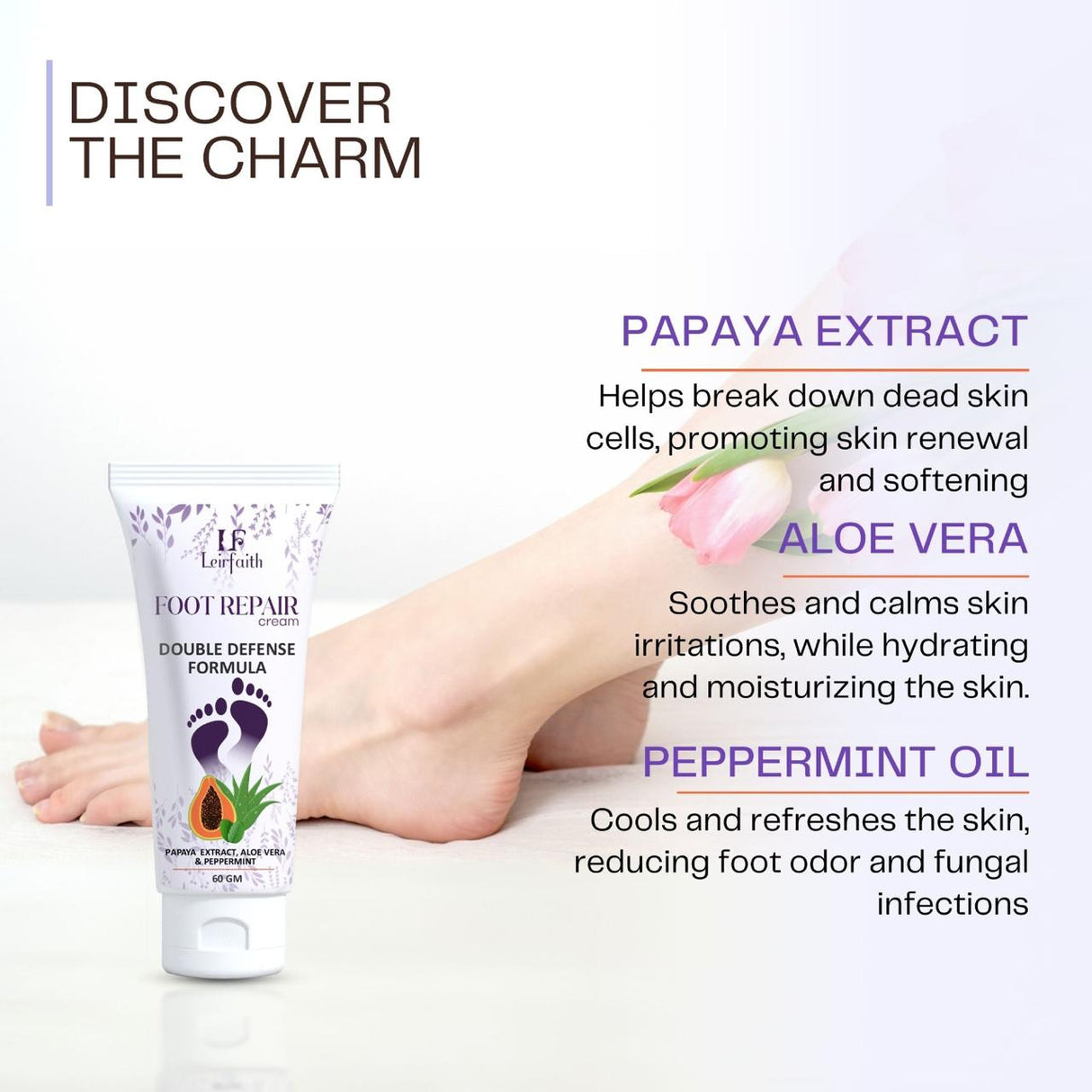 Foot Repair Cream Double Defence Formula | Hydrates to Soften Rough & Dry Feet With Papaya Extract, Aloevera & Peppermint | 60Gm