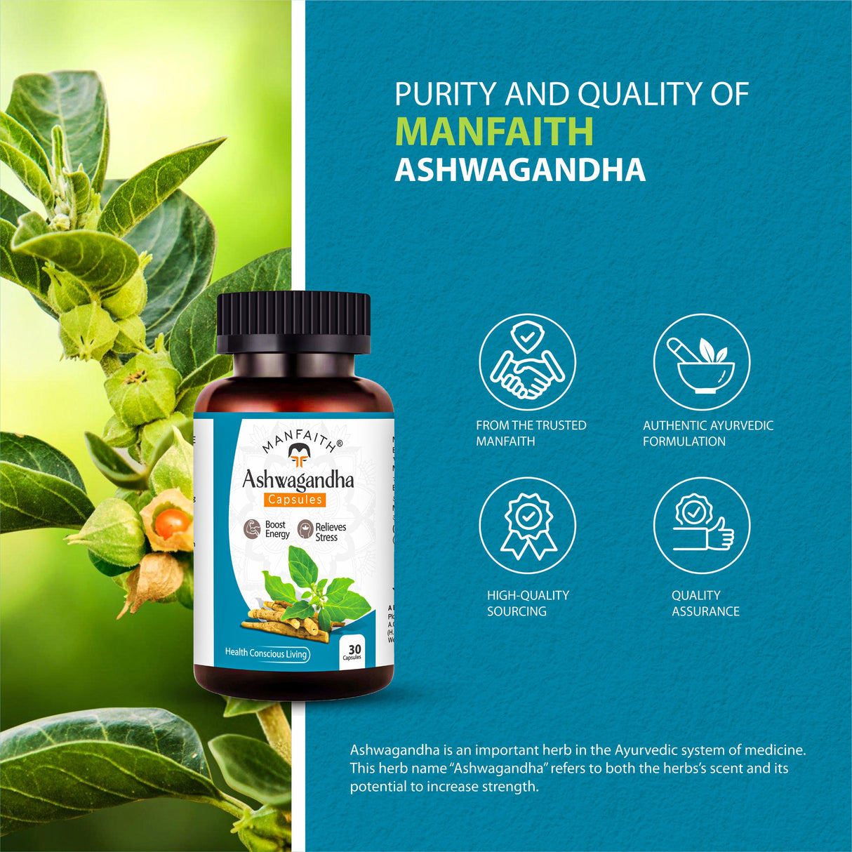 Ashwagandha Capsules - Boost Energy & Relieves Stress | 30 Capsules