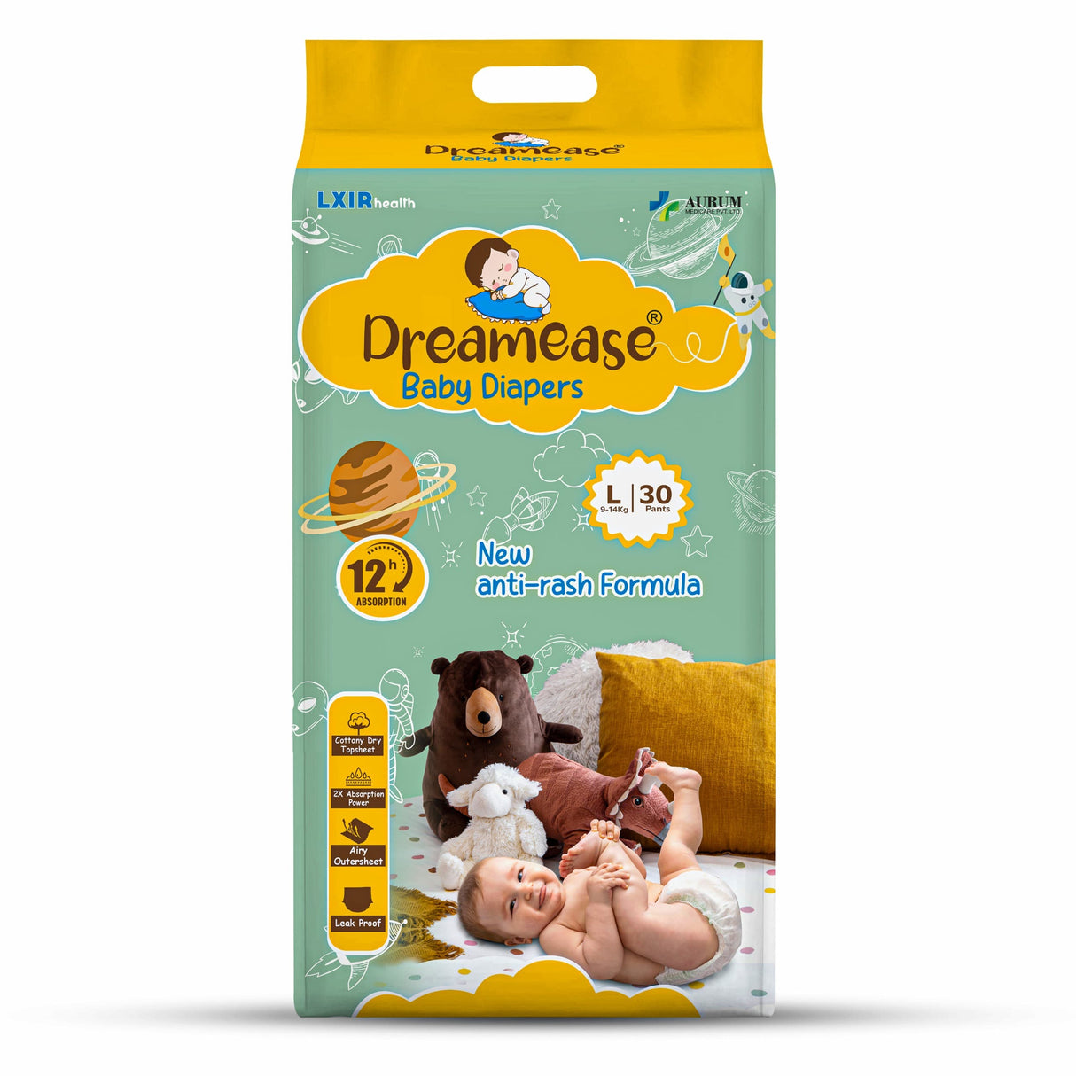 Dreamease Baby Diapers - New Anti-Rash Formula | L-Size | 30 Pants | Ultra-Soft & Leak-Proof Protection