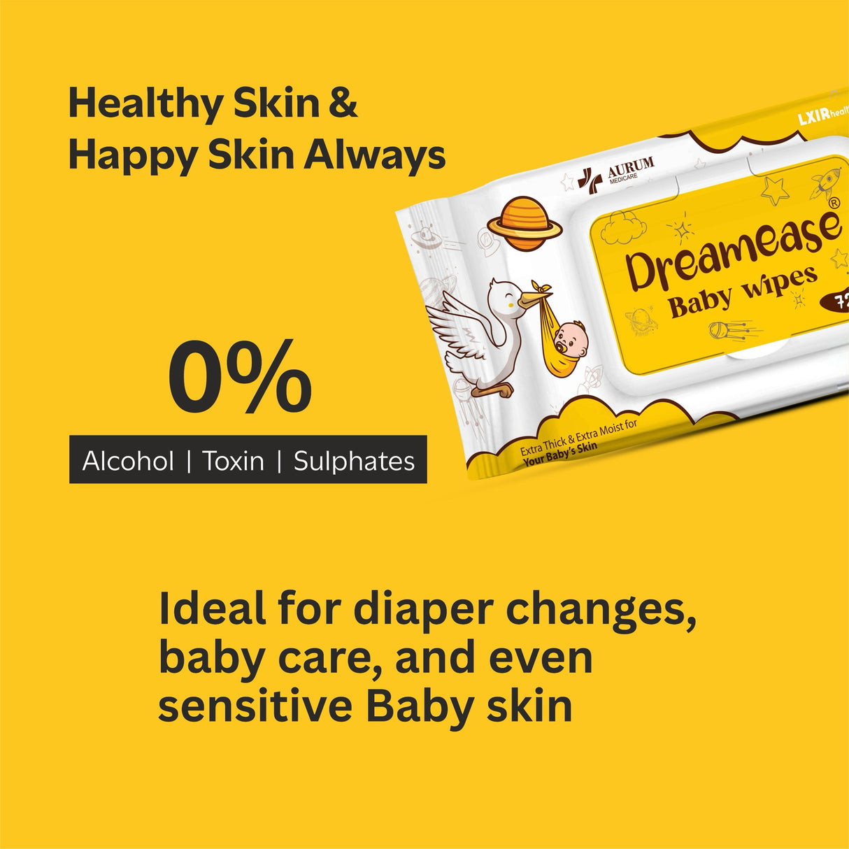 Dreamease Baby Wipes- Extra Thick & Extra Moist For Your Baby's Skin | Helps Wipe Away Germs | 72 N