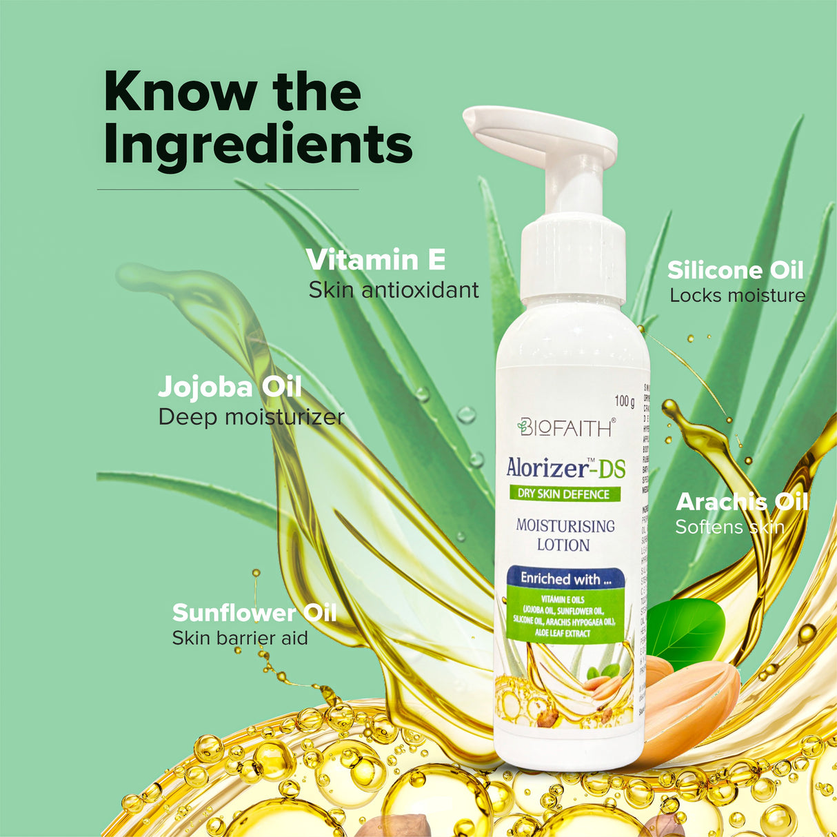Alorizer DS Moisturising Lotion for Dry Skin | Enriched with Vitamin E, Jojoba Oil, Sunflower Oil, Aloe Vera & Arachis Oil | Daily Hydration & Skin Softening | 100g