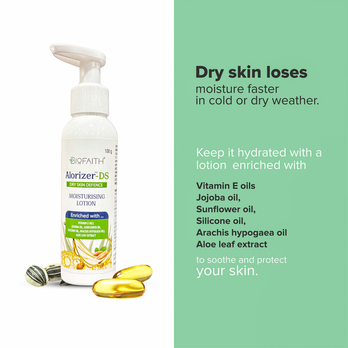 Alorizer DS Moisturising Lotion for Dry Skin | Enriched with Vitamin E, Jojoba Oil, Sunflower Oil, Aloe Vera & Arachis Oil | Daily Hydration & Skin Softening | 100g