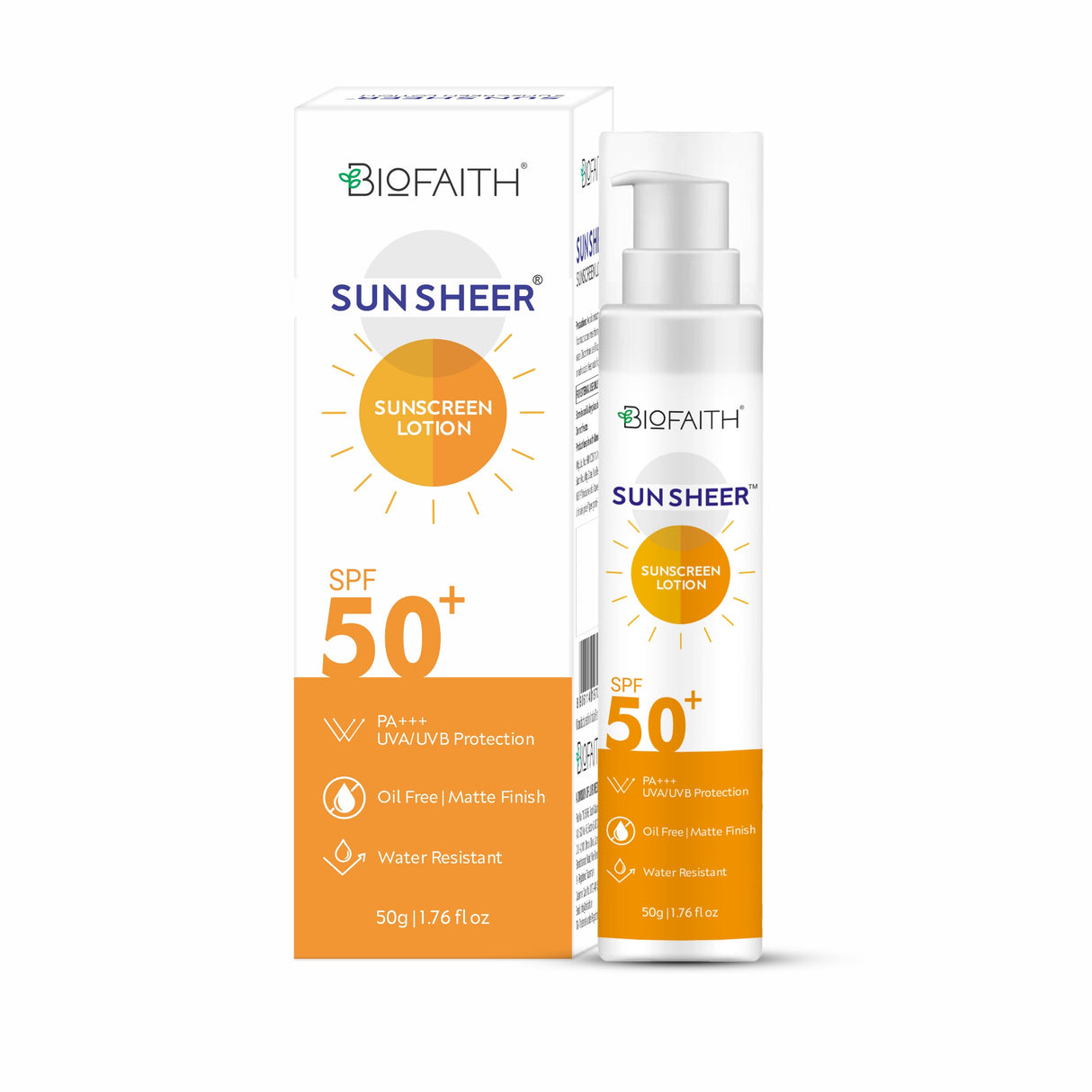 Biofaith Sunsheer SPF 50 PA++++ | Water-Resistant D-Tan & Brightening Sunscreen – 50ml