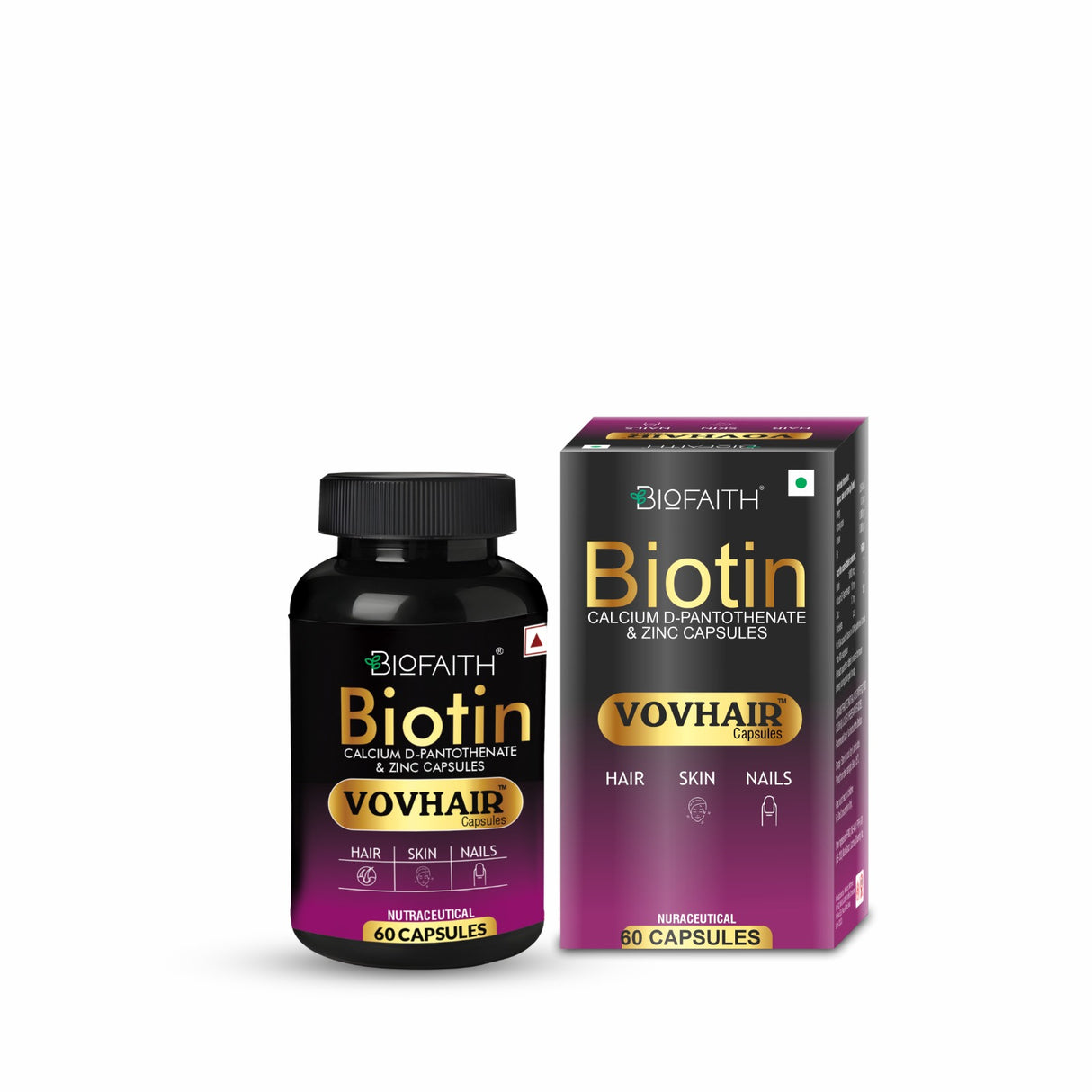 Biotin Calcium D-Pantothenate and Zinc Capsule |  Nutrition for Luscious Hair, Strong Nails and Radiant Skin | 60 Capsules