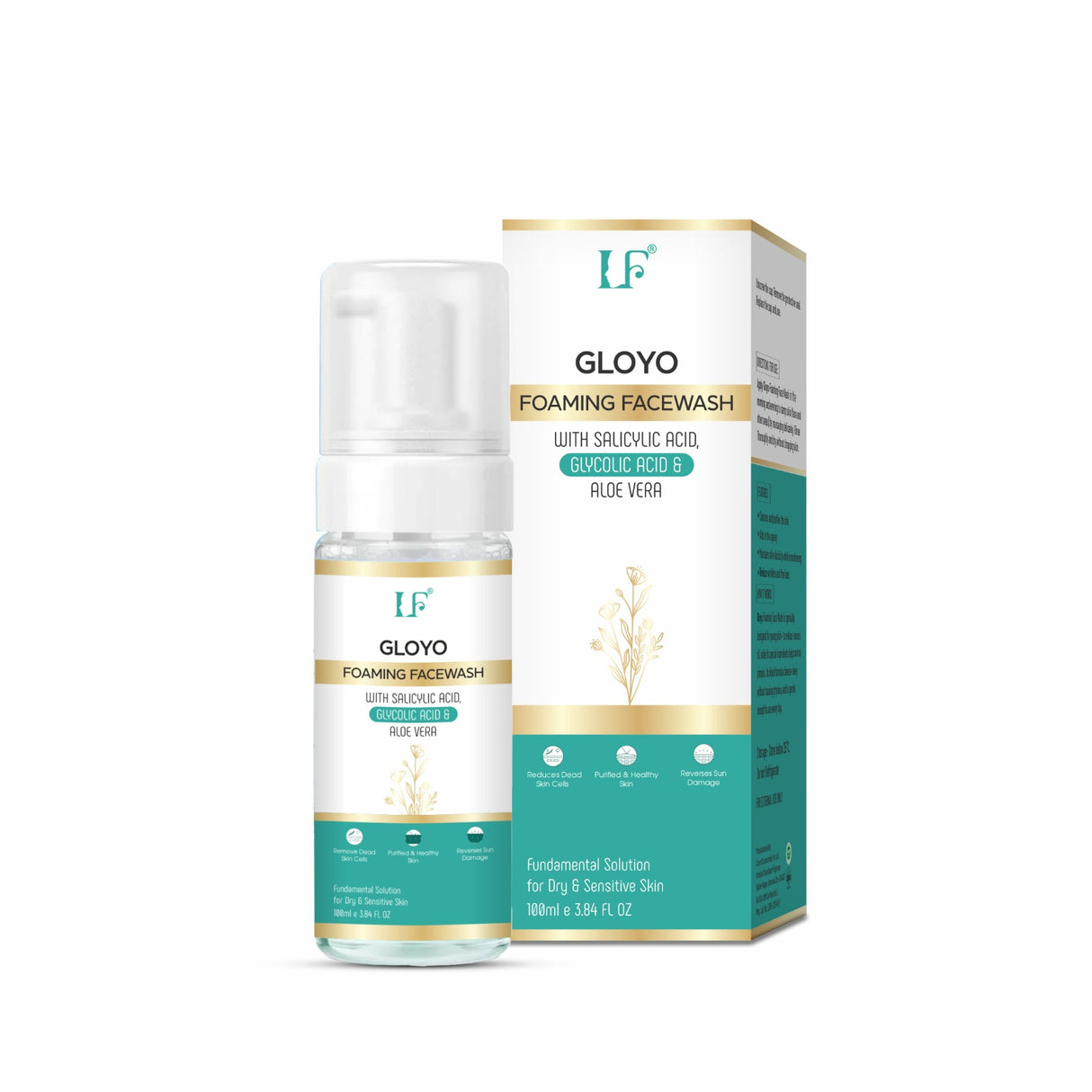 Gloyo Foaming Face Wash With Salicylic, Glycolic Acid & Aloevera | Fundamental Solution for Dry & Sensitive Skin - 100ml
