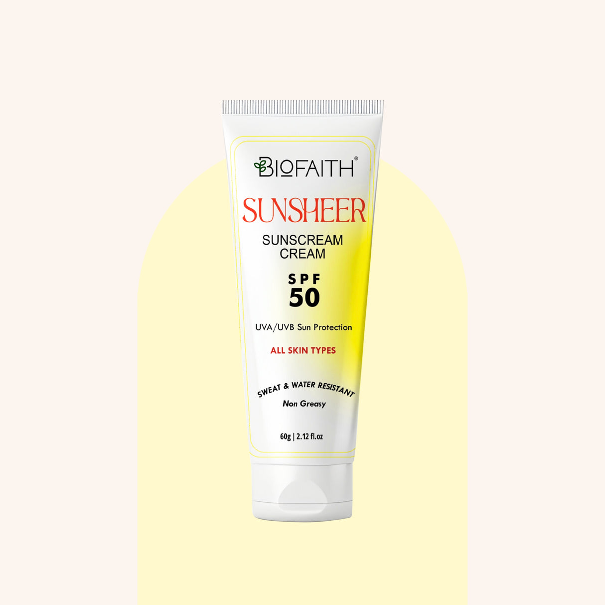 Sunsheer Sunscreen Cream SPF 50 - UVA/UVB Sun Protection - Sweat & Water Resistant ( Non Greasy )- 60g