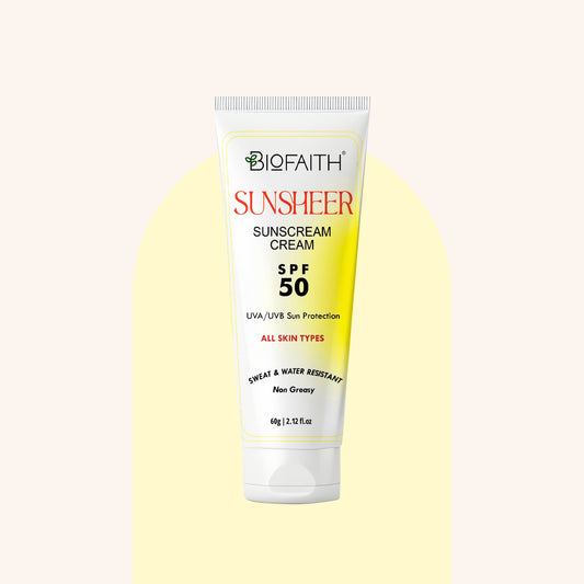 Sunsheer Sunscreen Cream SPF 50 - UVA/UVB Sun Protection - Sweat & Water Resistant ( Non Greasy )- 60g