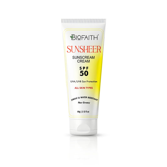 Sunsheer Sunscreen Cream SPF 50 - UVA/UVB Sun Protection - Sweat & Water Resistant ( Non Greasy )- 60g