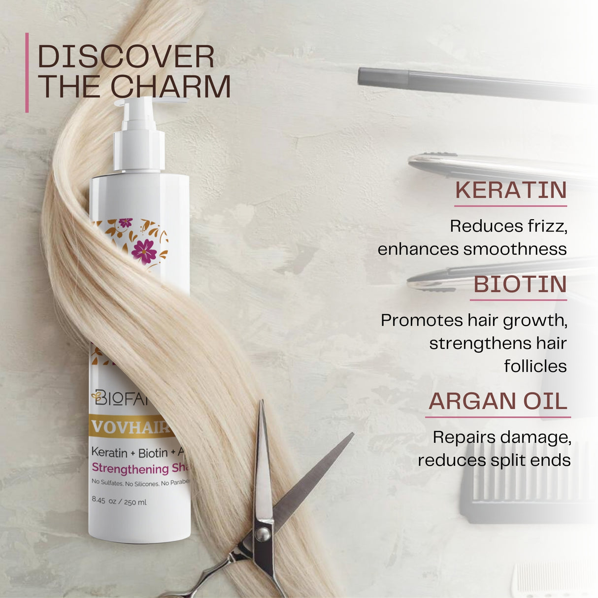 Vovhair Shampoo - Keratin, Biotin & Argan  Hair Oil |  250ml